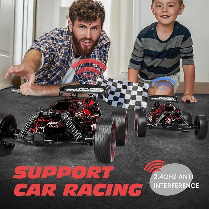 Tecnock RC Cars Remote Control Car for Boys and Girls, 1:18 Scale RC Car with LED Lights, 2.4GHz 2WD All-Terrain RC Truck, Rechargeable Battery for 50-Min Play, Gifts for Kids