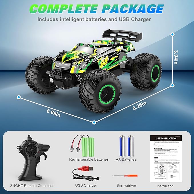 Remote Control Car, RC Cars Toys for Boys 5-7, Off Road Kids Toys for Girls, 2.4Ghz 20 KM/H Monster Truck Toys Cars Gifts for 6 Year Old Girl, RC Truck with Car Body Lights & Headlights