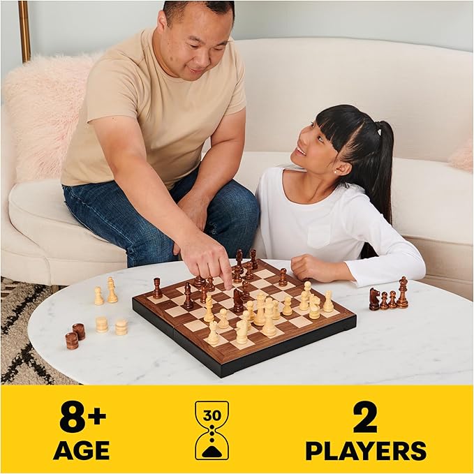 Legacy Deluxe Chess & Checkers Set, Classic Two Player Game Includes Folding Board with Solid Wood Playing Pieces, for Kids and Adults Ages 8 and up