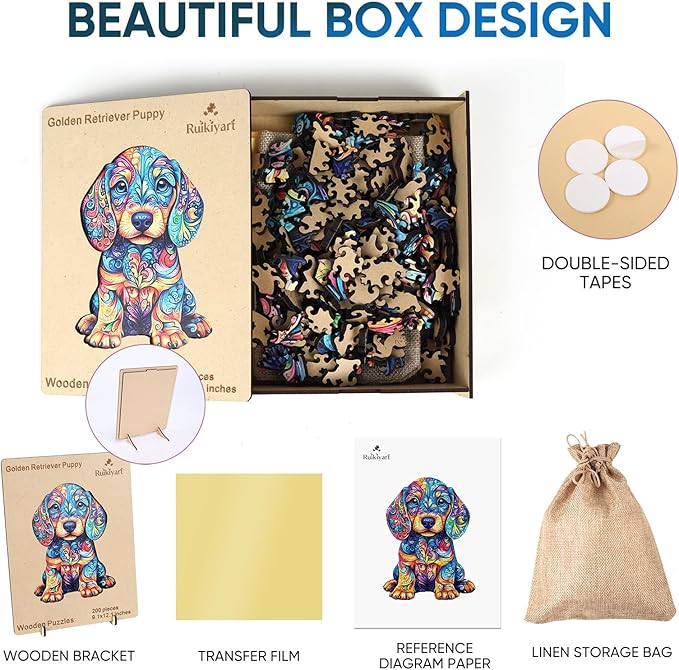 Golden Retriever Puppy Wooden Puzzles for Adults,500 Pieces Unique Shaped Liberty Wooden Jigsaw Puzzles,Best Gifts for Puzzle Lovers and Famliy Games,19.3x14.47Inches