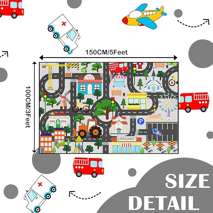 Kids Carpet for Bedroom - Car Rug for Kids 3x5 Feet, Educational Traffic Carpet Town City Road Map Rug, Kids Carpet for Playroom Bedroom Boys, Car Mats for Classroom Playroom