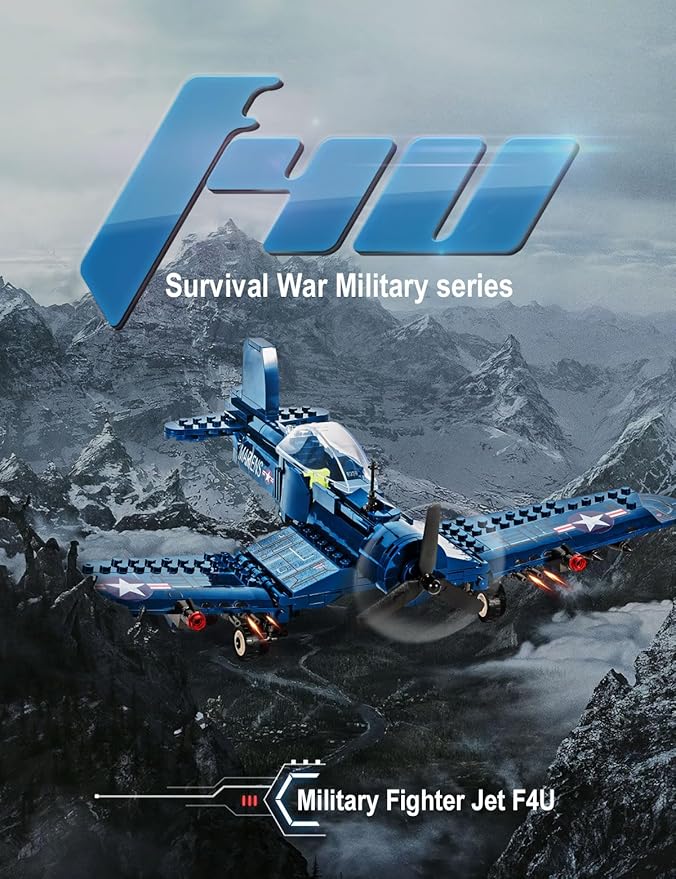 SEMKY Military Fighter Jet F4U WW2 Fighter Aircraft Jet Corsair Air Force Building Block Set (440 Pieces) -Building and Military Toys Gifts for Kid and Adult