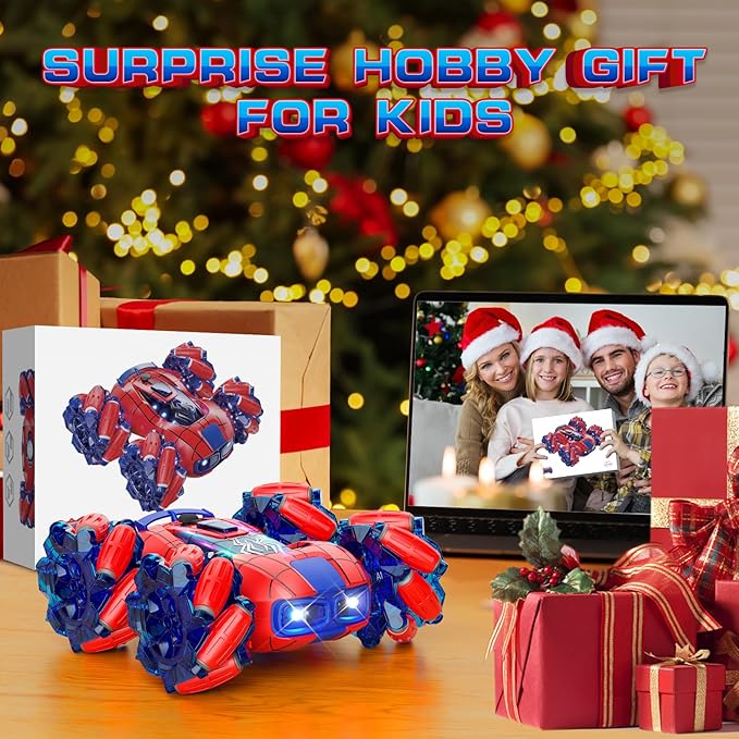 Spider Remote Control Car 4WD 360° Rotating Stunt Rc Cars | 2.4GHz Remote Control with LED Headlights, All-Terrain Off-Road Toy for Kids Ages 4-13 - Ideal Birthday for Boys & Girls