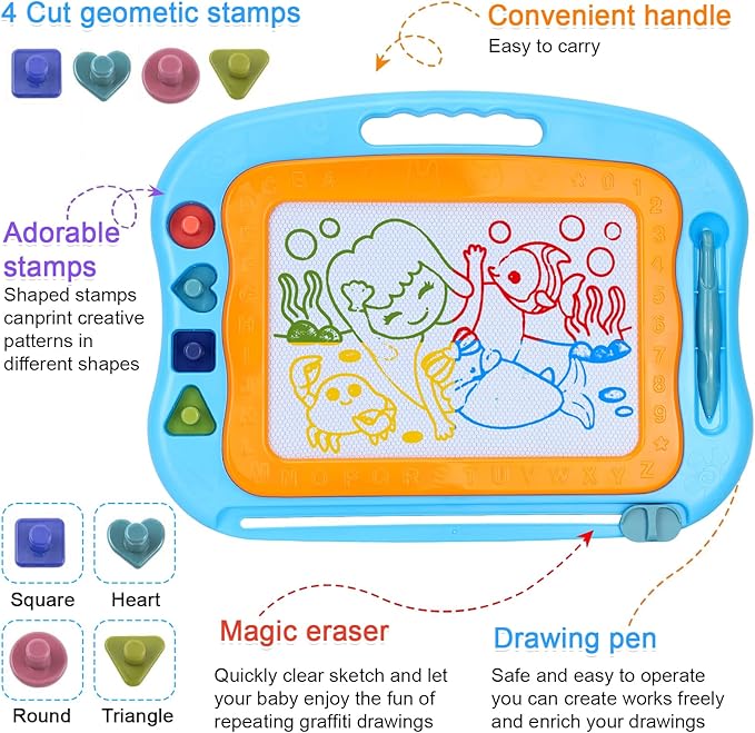 BABLOCVID Magnetic Drawing Board Toddler Toys for Boys Girls, 15 Inch Erasable Doodle Board for Kids Colorful Etch Education Sketch Doodle Pad Toddler Toys for Age 3 4 5 6 7 Year Old Boy Girl Blue