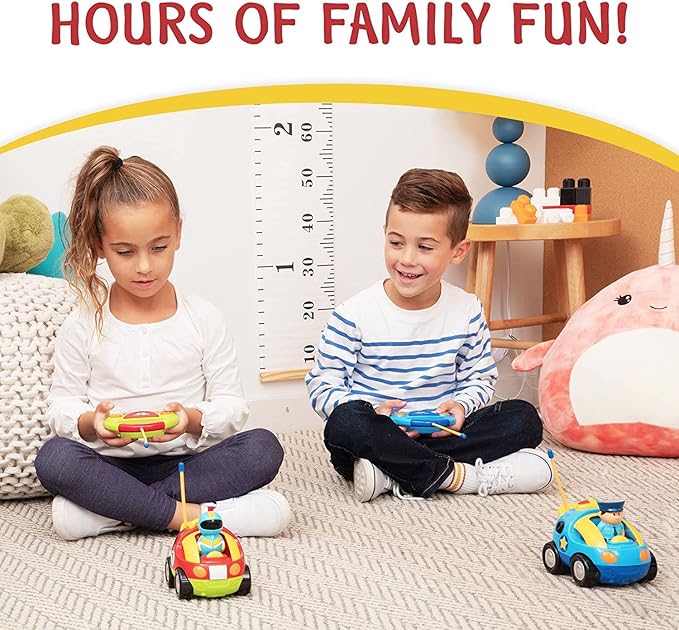 PREXTEX Cartoon Remote Control Car - 2-Pack Police and Race Car Toddler Toys - RC Cars for Kids with Different Frequencies - Easy Remote Control Toy and Thoughtful Gifts for Boys and Girls