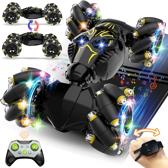 Remote Control Stunt Car Toys: Christmas Birthday Gifts for Boys Toys Ages 6-12 - 2.4Ghz Gesture Sensing Remote Control Cars with Light and Music Spray - 8WD Drift 360° Rotating RC Car for 7-14 Kids