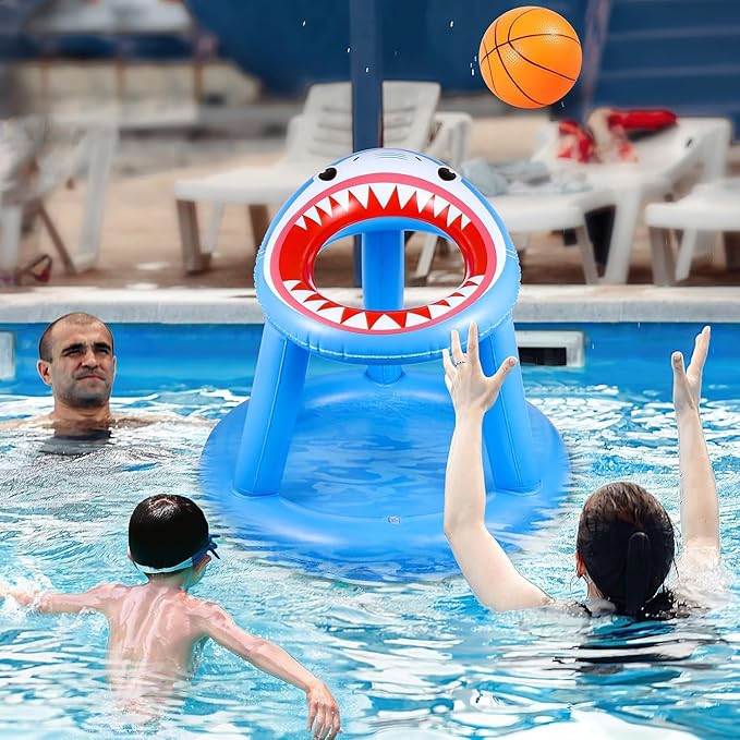 Pool Basketball Hoop Games Toys, Floating Inflatable Pool Shark Games Indoor/Outdoor for Kids Adults with 1 Basketball