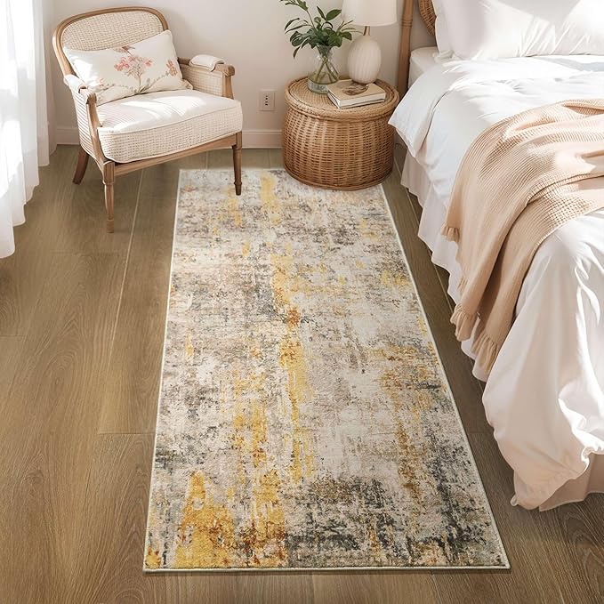 2x6 Beige Rug Runners for Hallways Kitchen Runner Rug Non Slip Washable Tan Long Runner Rugs with Rubber Backing Soft Abstract Carpet Runner for Bedroom, Kitchen, Bathroom, Entryway