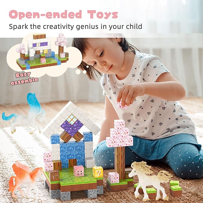 Magnetic Blocks 108PCS Magnetic Building Blocks for Girl 6-8 with 6 Animal Toys, Magnetic Building Blocks Toddler Toys for 6+ Year Old Boys & Girls, Creative Kids Games Kids Toys