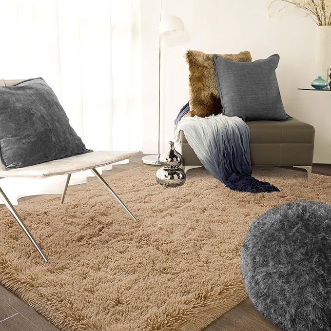 Ompaa Fluffy Rug, Super Soft Fuzzy Area Rugs for Bedroom Living Room - 3' x 5' Large Plush Furry Shag Rug - Kids Playroom Nursery Classroom Dining Room Decor Floor Carpet, Beige