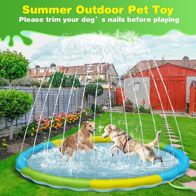 Splash Pad for Kids and Dogs, 107" Extra Large Splash Pad for Kids, Non Slip Thicken Sprinkler Dog Pool Summer Outdoor Water Toys for Backyard