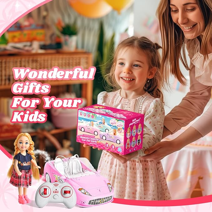 Pink Remote Control Car for Girls, 1:18 Scale RC Cars with LED Light, 2.4 GHZ Pink Truck Toy for Toddlers Kids, Birthday R/C Toys for Boys Girls Aged 4-7 (Batteries Not Included)