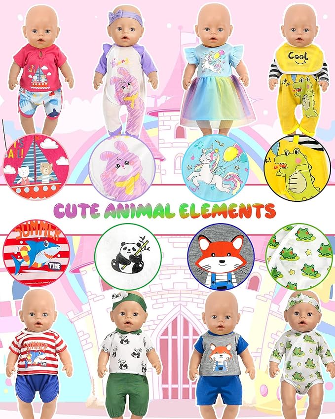 ARTST Baby Doll Clothes,8 Set 14-16 inch Baby Doll Accessories Outfit with Headbands for 43cm New Born,15 inch Bitty,18 inch Girls Boys