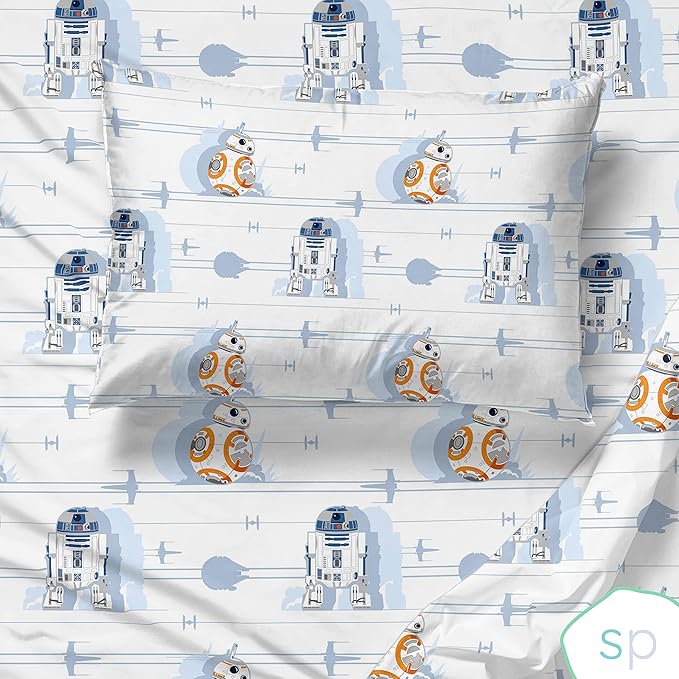 Saturday Park Star Wars Droids Twin Sheet Set - 3 Piece 100% Organic Cotton Sheets Features R2-D2 & BB-8 - GOTS & Oeko-TEX Certified (Star Wars Official)