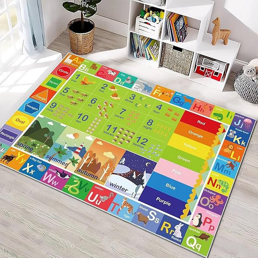 ABC Rug for Kids Playroom,Toddler Alphabet Mats Washable for Baby Area,Classroom,Play Room,Floor,Nursery (5x7FT)