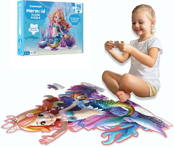MOMO&LYCHEE Mermaid Floor Puzzles,46 Pieces Jigsaw Puzzles for Kids Ages 4-6,Large Puzzles for Toddler Mermaid Toys for Girls