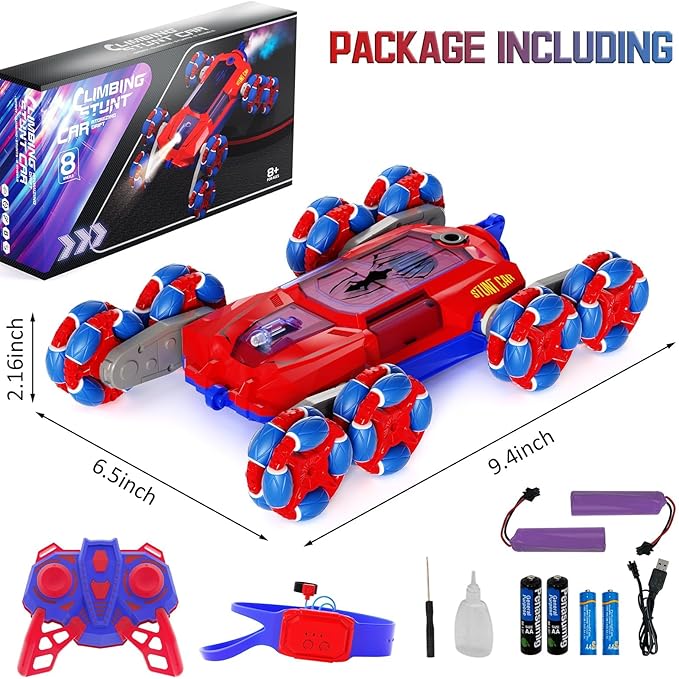 28C 8WD Gesture Sensing RC Stunt Car, 2.4Ghz Hand Remote Control Toy for Boys Age 8-13, Spider with Light & Sound, Rotation Remote Control Car for Christmas & Birthday Gifts