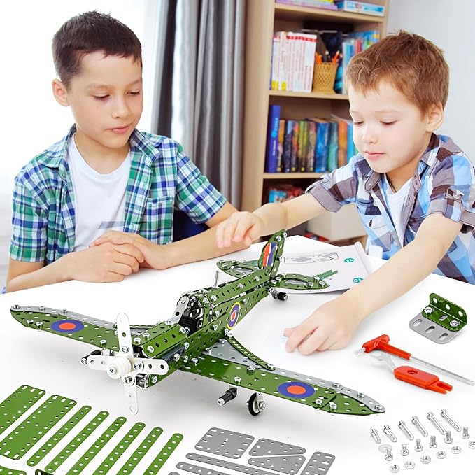 Model Airplane, Erector Set 1:32 Scale Airplane Model Metal Toys, STEM Projects for Kids Ages 8-12, DIY Education Airplane Metal Model Kits