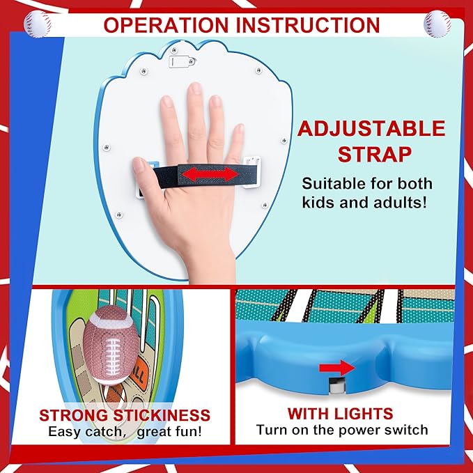 Toss and Catch Ball Game Set,Light-Up Kids Baseball Glove Sticky Mitt, Velcro Ball and Catch Games for Kids Ages 3-12, Football & Baseball Camping/Yard/Outdoor Sports Toy,Outdoor Game for Kids