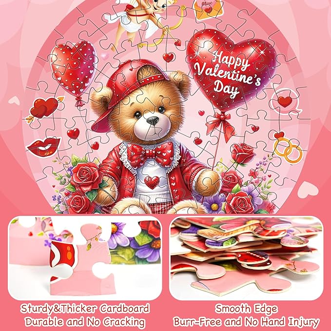 Valentines Floor Puzzles for Kids Age 4-8, Valentiens Day Gifts for Kids Classroom Exchange Gifts Love Bear and Balloons Large Jigsaw Puzzles Educational Learning Toys