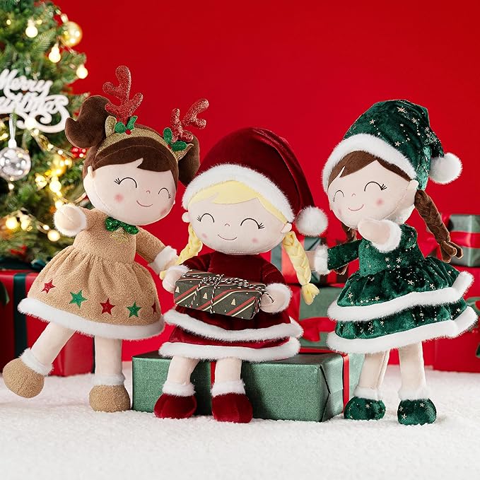 Gloveleya Christmas Reindeer Girl Doll – Soft Plush Doll with Gift Box and Card, for Girls 2-8 Ages, 16-inch