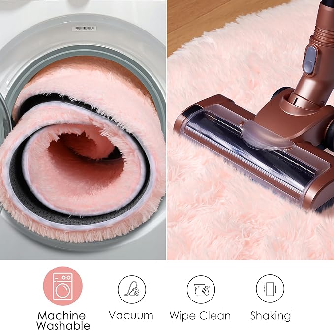 ONASAR Light Pink Round Area Rugs 3ft for Bedroom Living Room, Fluffy Cat Dog Bed Mat, Washable Circle Rug for Kids Girls Boys Teen, Soft Plush Shaggy Carpet for Nursery Dorm Home Decor Aesthetic