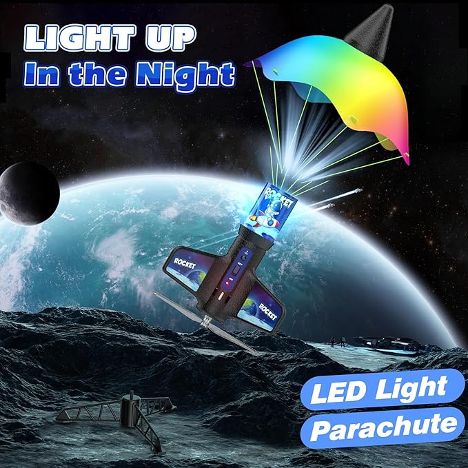 Rocket Launcher Toy for Kids,Self Launching Motorized Air Rocket with Parachute Launch Up to 200 Ft Model Rockets Outdoor Toys Gifts for Boys Kids Ages 6 7 8 9 10 11 12 3-5 5-7 8-12