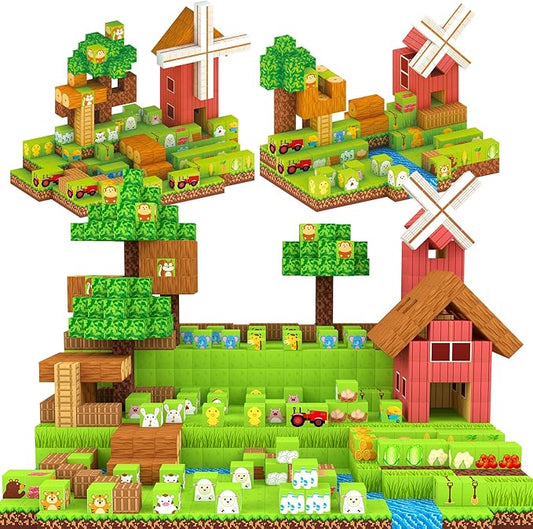 120 PCS Magnetic Building Blocks for Kids, Farm Animal Toys for Boys and Girls Ages 3-5 6-8 8-12. STEM Learning, Montessori, Fidget, Sensory Cubes. Magnet Tiles Block Gifts for Toddler and 3+ Year Old