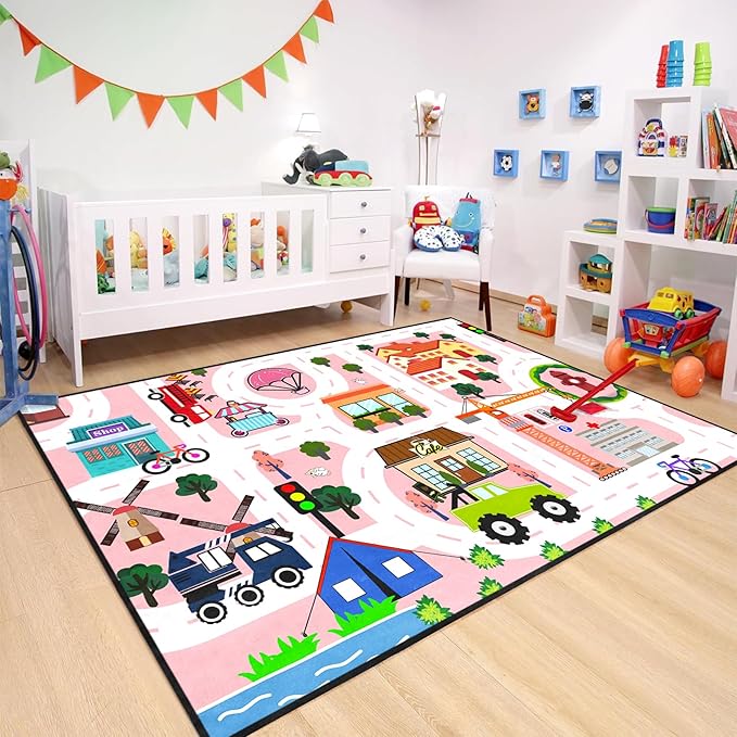 Car Rugs for Kids Toy - Car Track Carpet for Boys Road Rug for Bedroom Road Map Carpet for Kids Toy Play Mat Farm, 3x5 Feet