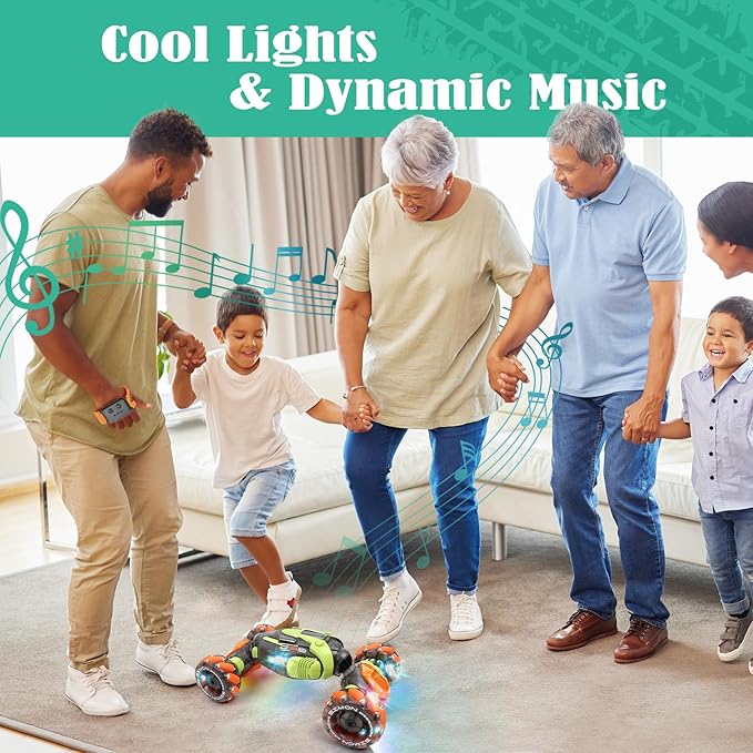 Gesture Sensing RC Stunt Car - Remote & Hand-Controlled Drift Toy for Kids Ages 5-7 6-8 9 10 11 12 Year Old, 4WD, Double-Sided Driving with Lights & Music