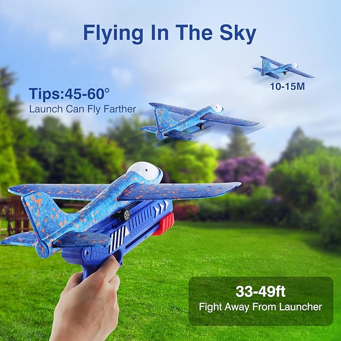 4 Pack Airplane Launcher Toys, 2 Flight Modes LED Foam Glider Catapult Plane Toy for Boys, Outdoor Flying Toys Birthday Gifts for Boys Girls 4 5 6 7 8 9 10 11 12 Year Old