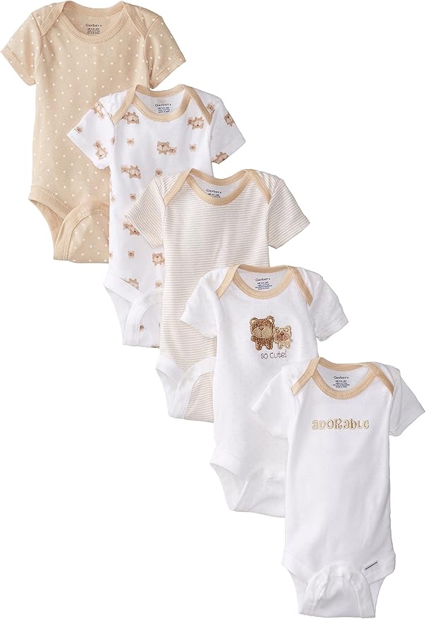 Gerber Baby Girls' 5-Pack Short Sleeve Variety Onesies Bodysuits