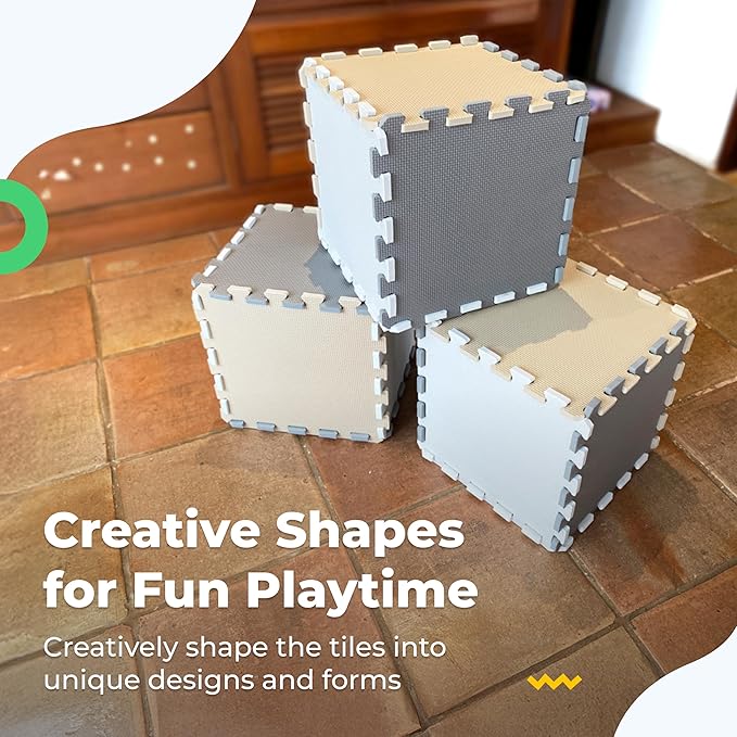 MioTetto Foam Floor Tiles for Kids - Non-Toxic Comfortable Baby Play Mat and Interlocking Foam Tiles, Fits with 74x74 Playpen Mat for Crawling & Development, Soft Play Mat for Babies 6-12 Months