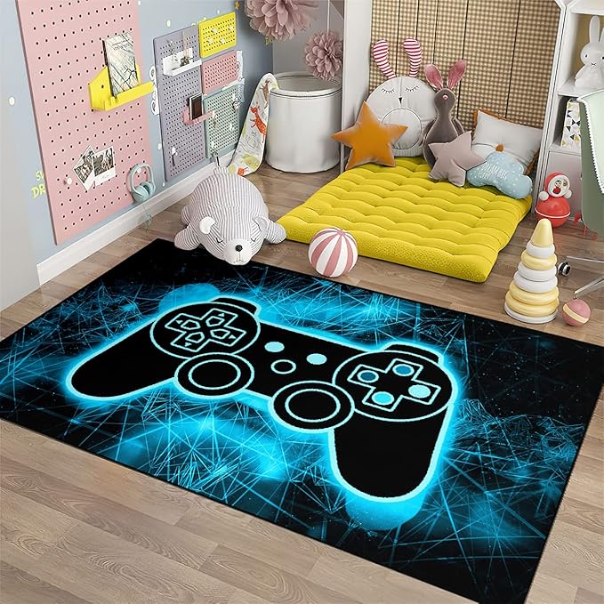 Gaming Video Game Area Rugs for Boys Teens Modern Cool Tech Style Gaming Room Home Decor Gamer Controller Gamepad Pattern Area Rug Floor Carpet Bathroom Mat for Leisure/Living/Bedroom