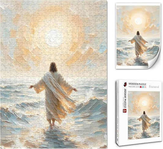 Christian Puzzles for Adults 1000 Pieces - Jesus Walking on Water - Wooden Religious Jesus Puzzles Christian Gifts for Women Men Kids