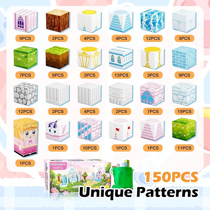 Magnetic Blocks, 150 PCS Magnetic Building Blocks Set, Castle Magnet Building Cubes, Magnet Tiles Stacking Toys for Kids, STEM Sensory Toys for Girls Boys 3 4 5 6+ Years Old, Birthday