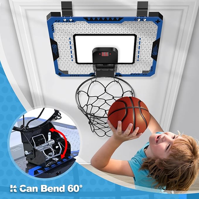 Basketball Hoop Indoor for 5 6 7 8 9 10+ Year Old Boys Kids, Mini Basketball Hoop with Electronic Scoreboard Over The Door, Birthday Gift Sport Toys