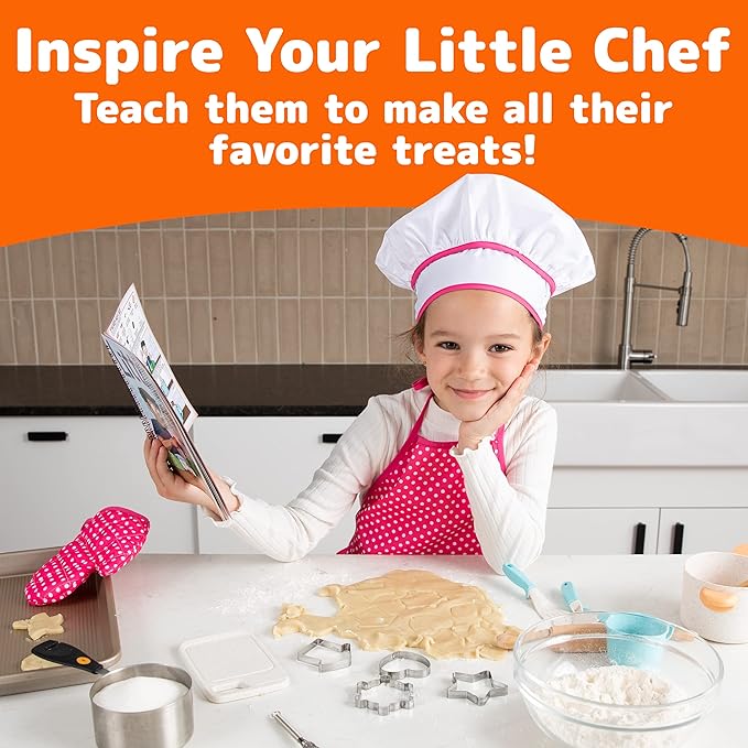Kids Cooking and Baking Chef Set for Little Girls, Complete Cooking Sets, Toddler Dress Up and Pretend Play Dress Up Clothes for Girls, Kitchen Toys 3-5 Years Old with Kids Aprons