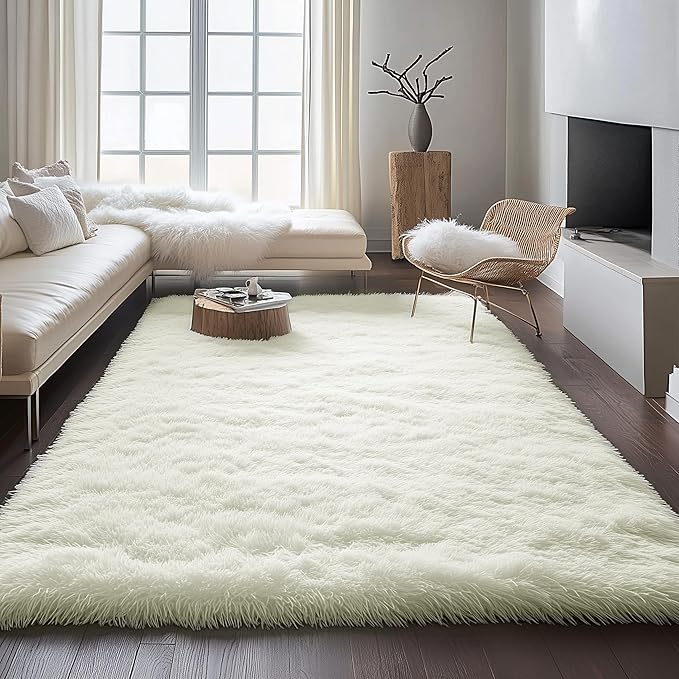 PAGISOFE Soft Living Room Rug 8x10, Cream Rugs for Bedroom, Plush Fuzzy Large Carpet for Rooms, Ivory Kids Rugs Home Decor Aesthetic,Non-Slip and Washable Large Rug for Nursery Decor Boys Man