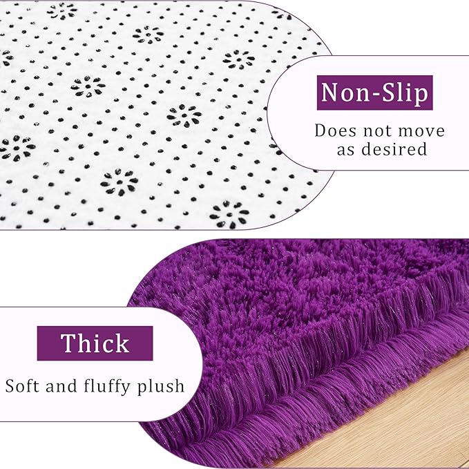 Amearea Premium Soft Area Rug 4x5.3 Feet, Purple Rugs for Living Room, Fluffy Carpet for Bedroom Nursery Playroom Teen Home Decor, Comfortable Indoor Furry Dorm Carpets, Volet Purple