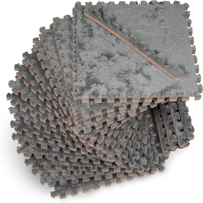 16 Piece Carpet Squares Puzzle Mat 49" x 49" Plush Interlocking Carpet Tiles, Foam Floor Tiles for Baby Play Mat - Kids Soft Play Floor Mats, Anti Slip Jigsaw Flooring Playmat Playroom Rug (Grey)