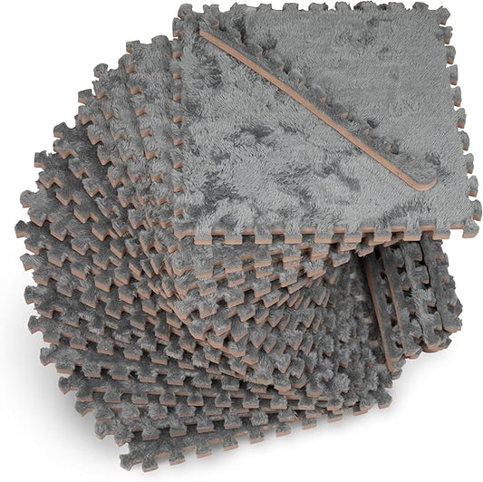 16 Piece Carpet Squares Puzzle Mat 49" x 49" Plush Interlocking Carpet Tiles, Foam Floor Tiles for Baby Play Mat - Kids Soft Play Floor Mats, Anti Slip Jigsaw Flooring Playmat Playroom Rug (Grey)