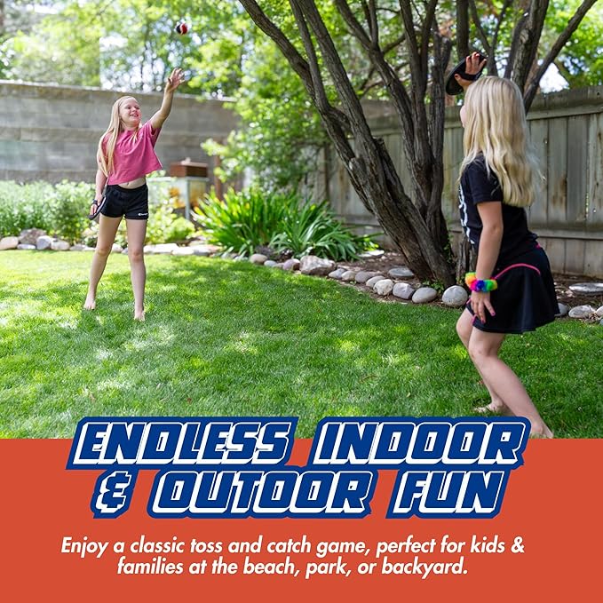 Toss and Catch Ball Set - Modern Ball and Catch Game with 4 Paddles and 4 Balls. Toss and Catch Game Set Includes mesh Storage Bag - Durable Modern Design