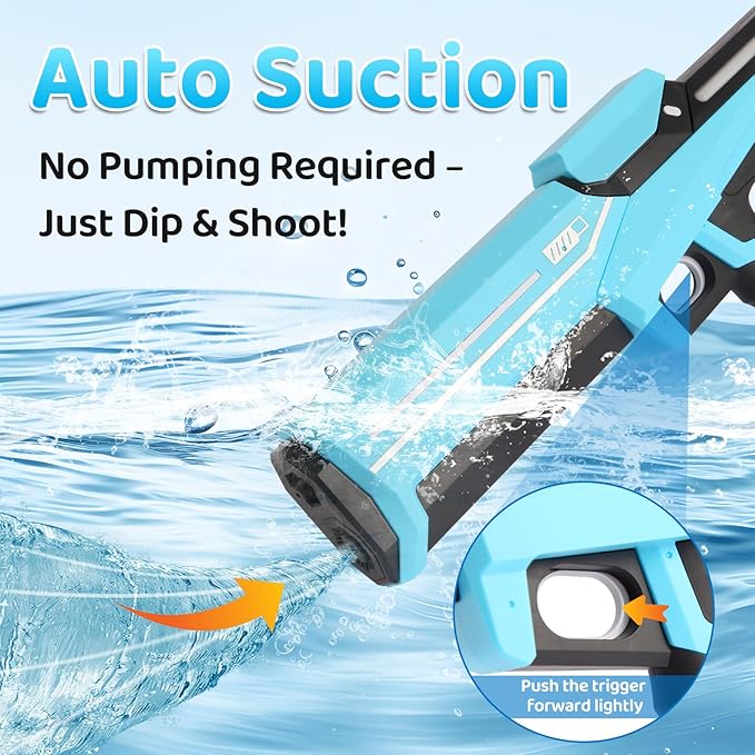 Electric Water Gun with Auto-Suction, 32FT High-Power Spray & IPX7 Waterproof Nozzle