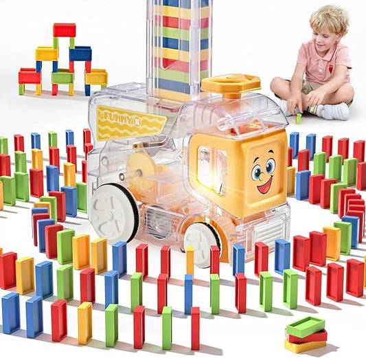 Electric Automatic Domino Train Set, Educational Toys for Ages 5-7, Boys Toys Age 4-6,Autistic Christmas Birthday Gift for Kids Toddlers Boys Girls Yellow