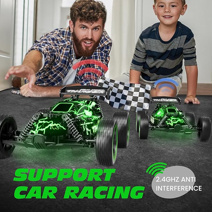 Tecnock RC Cars Remote Control Car for Boys and Girls, 1:18 Scale RC Car with LED Lights, 2.4GHz 2WD All-Terrain RC Truck, Rechargeable Battery for 50-Min Play, Gifts for Kids