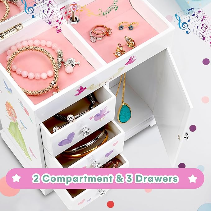Jewelkeeper Jewelry Box for Girls with 3 Drawers - Musical Princess Jewelry Box with Spinning Doll and Dance of the Sugar Plum Fairy Tune - Appreciated Gifts for Kids - 9.5 x 7.75 x 9.5 Inches