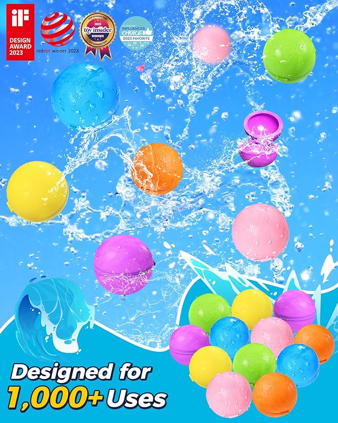 SOPPYCID Reusable Magnetic Water Balloons, Silicone Self-Sealing Balls, Quick Refill Soft Bombs for Outdoor Summer Splash Party, Fight Game 12Pack