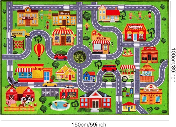 Kids Rug Car Play Mat Carpet, Extra Non-Slip Traffic Road Rug for Kids, City Map Educational Mat for Playroom Boys Bedroom Classroom (59X39.4 INCH, Classic)