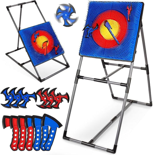 Axe Throwing Game for Backyard, Axe Throwing Target Set Games with 6 Throwing Axes & 6 Dart Bristle Target, Outdoor Indoor Yard Game for Adults Youth Kids Activity Carnival Games for Age 3-12